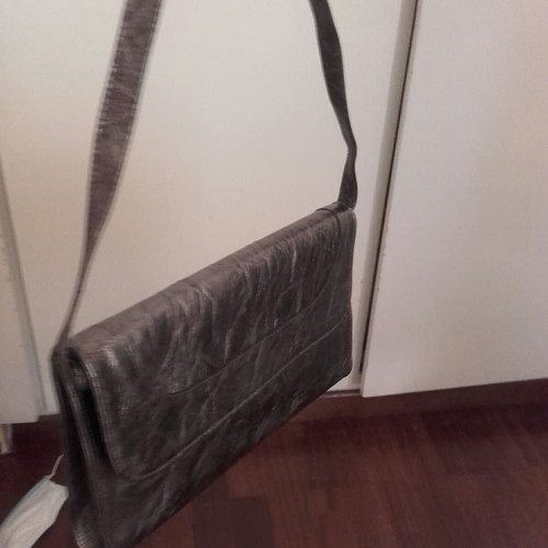 Leather bag new, dark gray with detachable strap