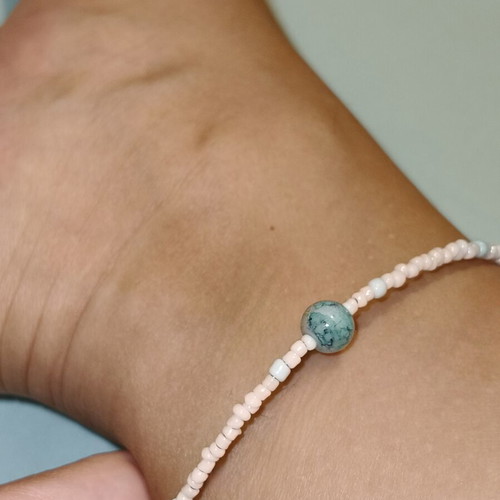 Handmade adjustable anklet white and blue