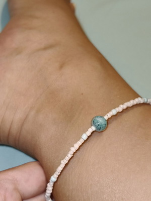 Handmade adjustable anklet white and blue