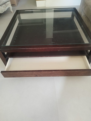 Coffee table used with glass plexiglass top, wenge color, drawer