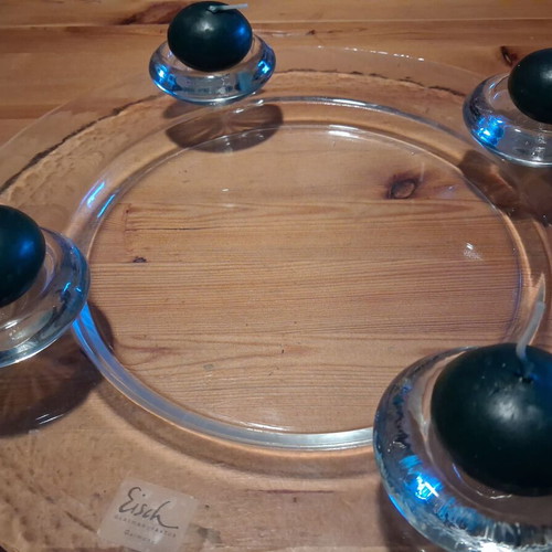 Glass plate with candle holders Eisch Germany like new