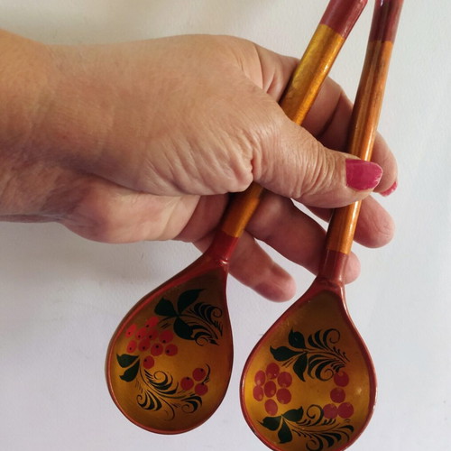 Wooden Russian Hand-Painted Spoons Set of 2, new
