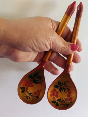 Wooden Russian Hand-Painted Spoons Set of 2, new