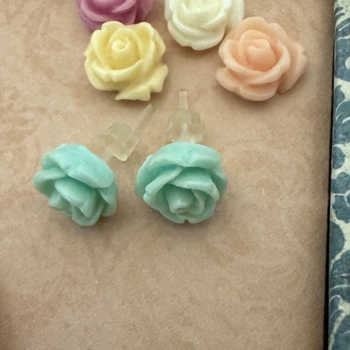 Handmade small rose earrings in pastel shades new