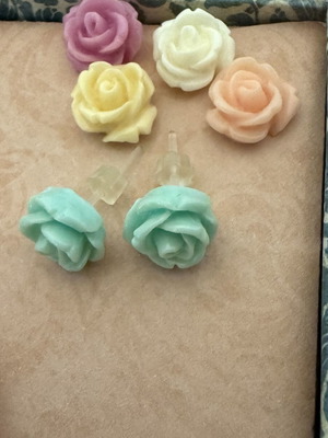Handmade small rose earrings in pastel shades new