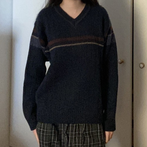 Springfield Vintage 90s V-Neck Sweater, blue and brown