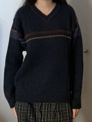 Springfield Vintage 90s V-Neck Sweater, blue and brown