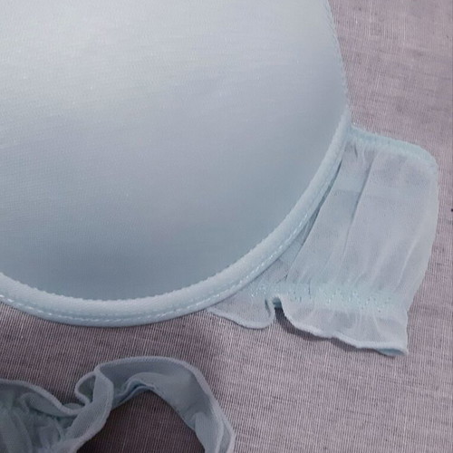 Zara Ousho lingerie set 80B bra and medium/large thong, new, elastic tulle, light blue
