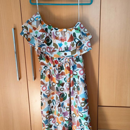 Chaton cotton dress small size, one shoulder, used, colorful
