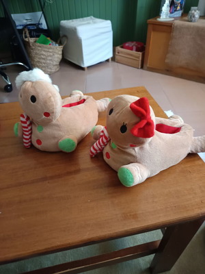Gingerbread slippers size 22 like new with boy and girl figures