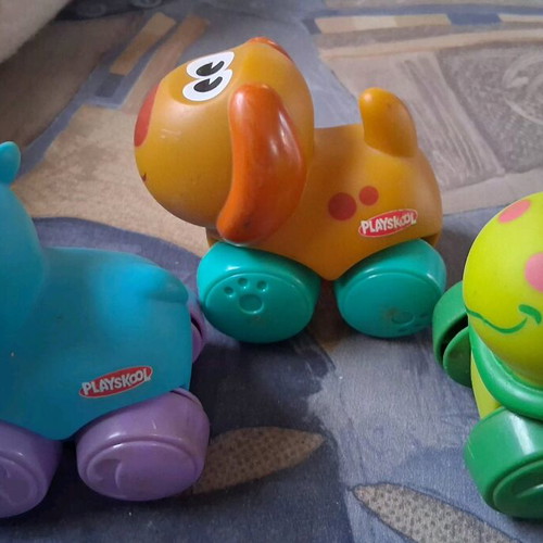 Playskool 3 rolling animal toys used, hippopotamus, dog, turtle