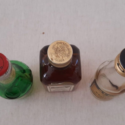 Miniature glass liquor bottles used, set of 3 pieces