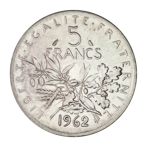5 Francs coin used, France 1960-1969 silver