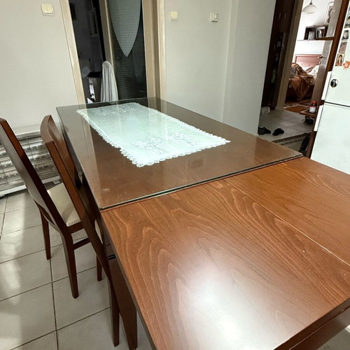 Dining set used with 6 chairs, beech wood, brown color