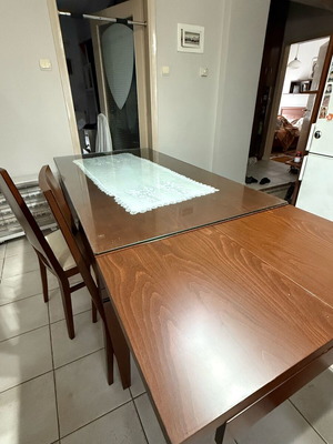 Dining set used with 6 chairs, beech wood, brown color