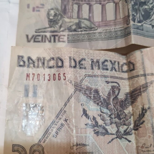 Mexico 20 Pesos banknotes like new, years 2002-2007, 6 pieces total