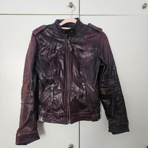 Von Dutch leather biker jacket used, purple, women's M