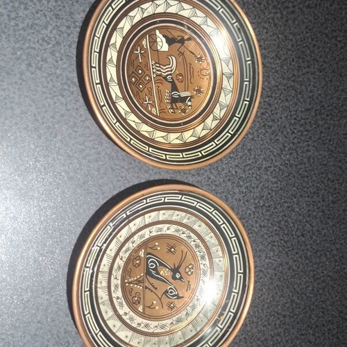 Vintage copper decorative wall plates set of 2, hand made in Greece