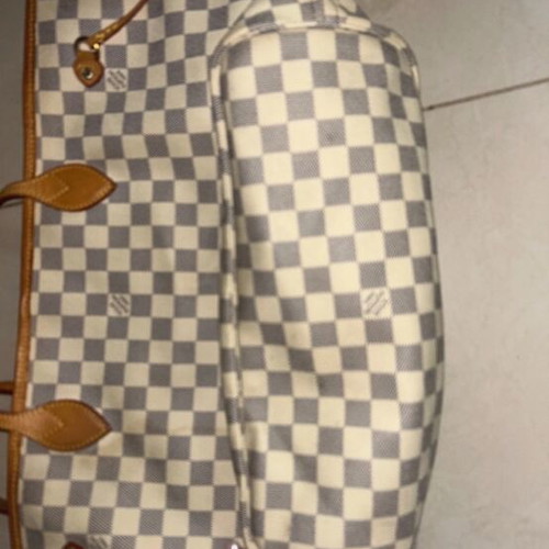 Louis Vuitton Neverfull MM ώμου τσάντα μεταχειρισμένη, καμβάς Damier Azur