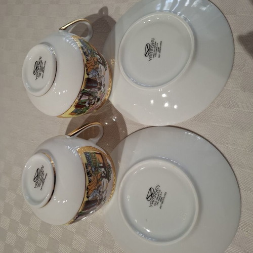Vintage Porcelain Cups Japan Lithophane Geisha Set of 2 like new
