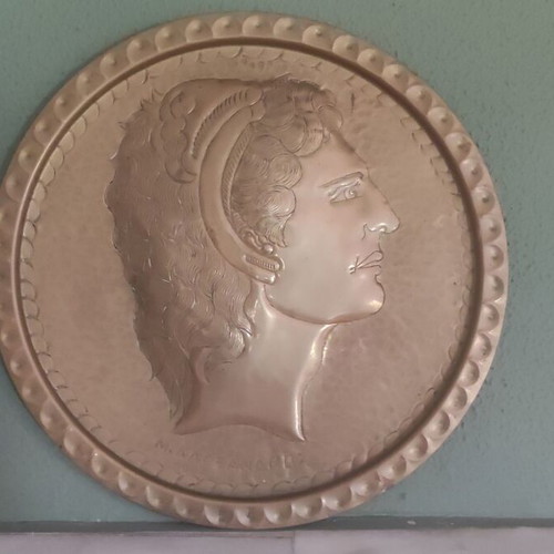 Brass plate with embossed bust of Alexander the Great used
