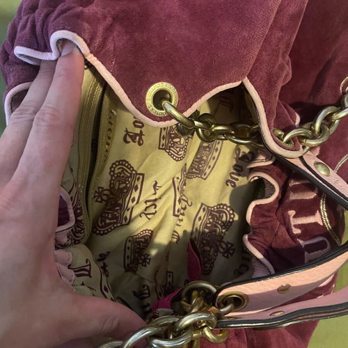 Juicy Couture vintage velour hobo bag like new, pink burgundy chain strap