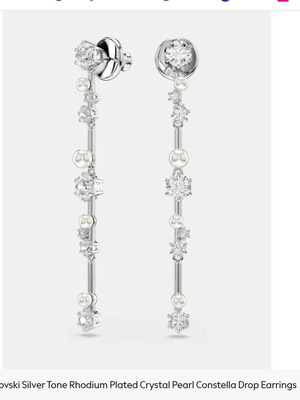 Swarovski Constella Drop Earrings New, Crystal Pearl, Rhodium Plated