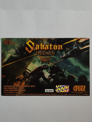 Sabaton concert ticket 30/1/2015 like new