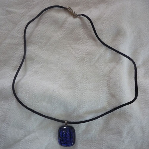 Pendant necklace made of dichroic glass like new, blue and black