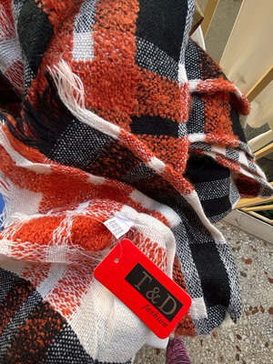 Scarf-basmana new, winter, plaid in gray-black-rust-white