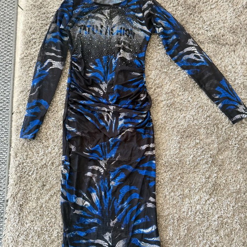 Midi dress TATU Fashion with zebra print and rhinestones, new, size 38