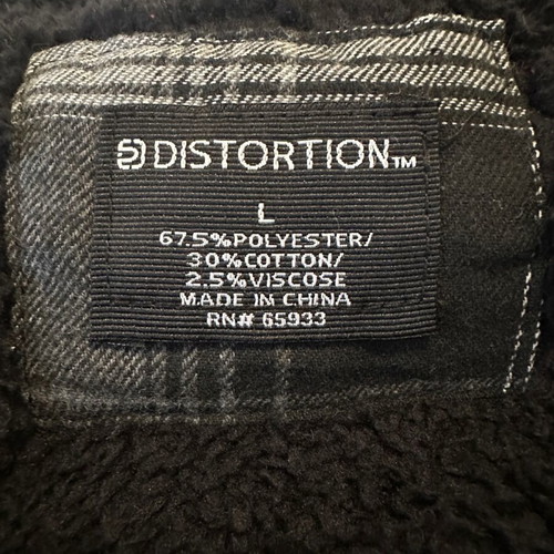 Distortion unisex flannel shirt gray-black with fleece lining like new