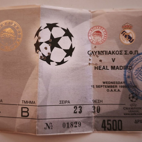 Olympiakos vs Real Madrid Champions League Ticket 1999 used