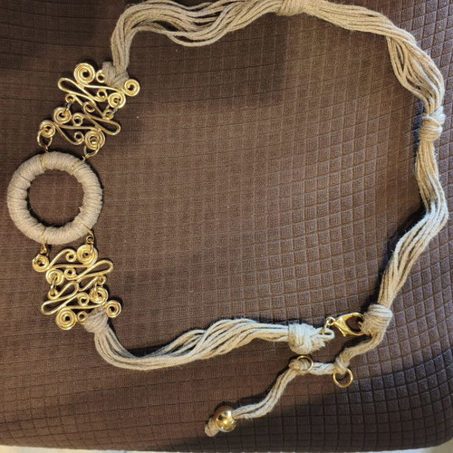 Vintage handmade belt 80s like new, beige and gold