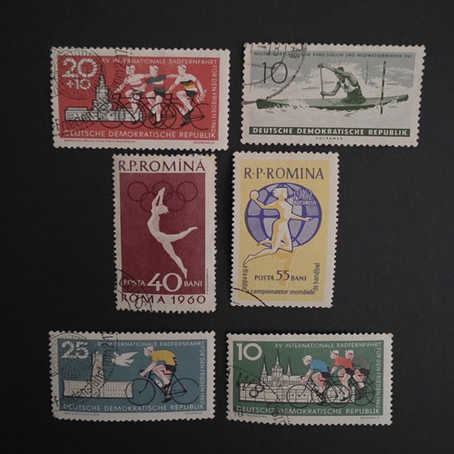 Vintage stamp collection used, 6 pieces from DDR and Romania 1960-1962