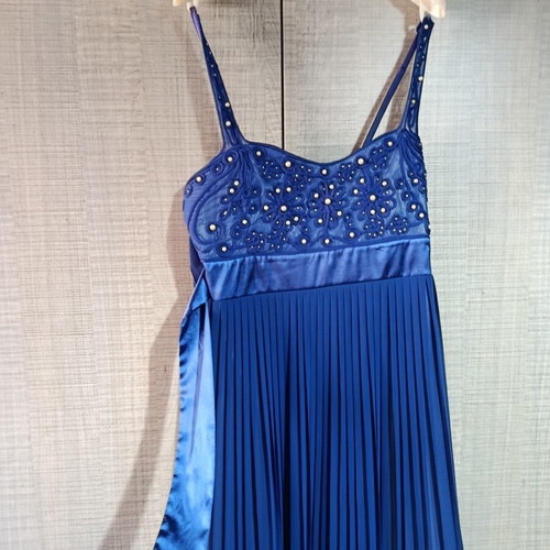 Bill Cost blue mini dress with embroidered bust and pleated skirt
