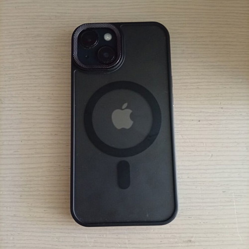 iPhone 14 Midnight Blue with case and screen protector