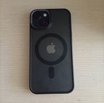 iPhone 14 Midnight Blue with case and screen protector