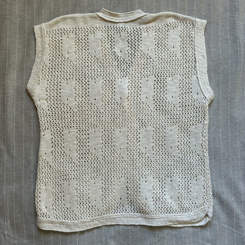 Vintage Off White Crochet Open Knit Vest Button Cardigan