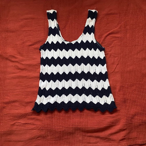 Knitted tank top, blue and white