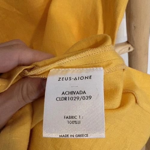 Achivada Sleeveless Embroidered Linen Caftan Yellow Zeus new