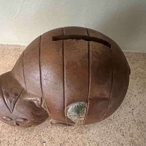 Vintage ceramic cat piggy bank used, Mid-Century Modern