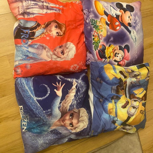 Decorative pillows used, set of 4 with cartoon prints