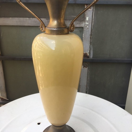 Set of 3 alabaster amphora vases used with gilded handles