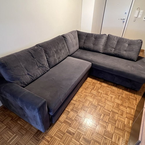 Corner sofa anthracite/grey with pull-out bed