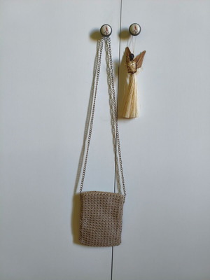 Handmade crossbody bag with crochet, beige, new