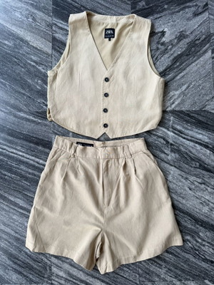 Zara beige set with shorts XS and vest S