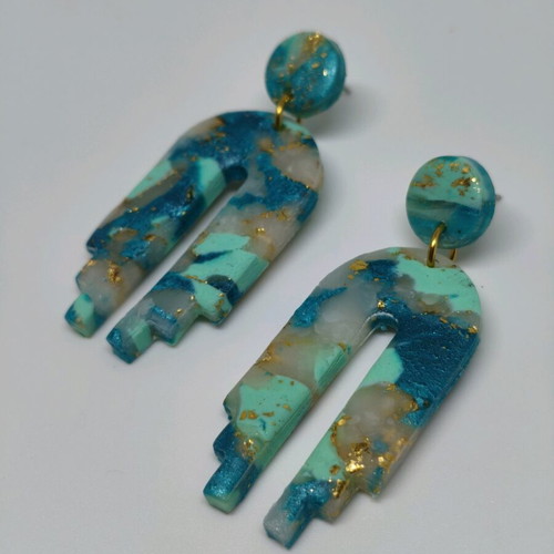 Geometric dangle earrings new, turquoise with marble effect