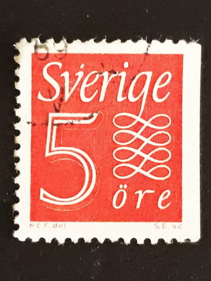 Γραμματόσημο Σουηδίας 1957 5 ore Numeral type (1) κόκκινο, σαν καινούργιο