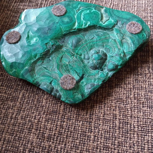 Malachite mineral ashtray used, green